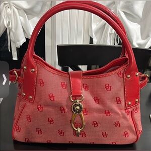 Dooney & Bourke Belvedere Leather and Canvas Handbag/Satchel - Red